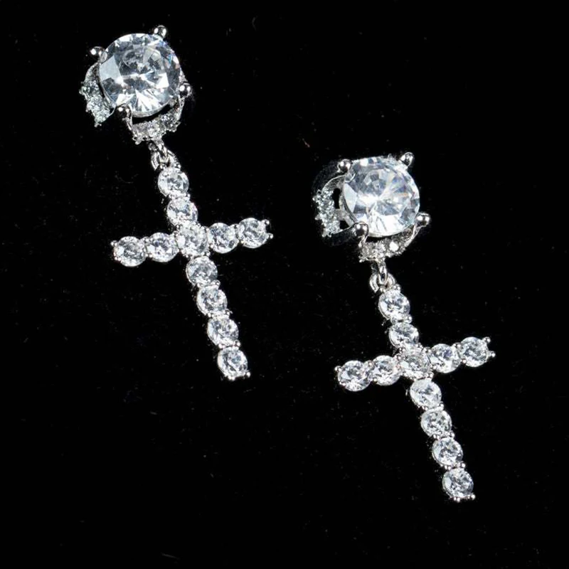 Cross Stud Earrings Hip Hop Rhinestone Piercing Studs For Women Men Ear Accessories Fashion Jewelry stud earrings cross earrings