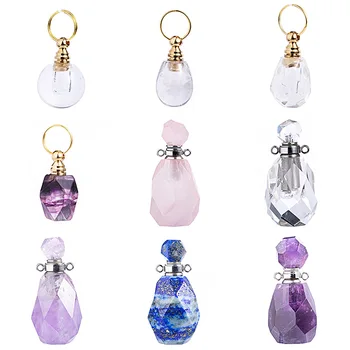 

Perfume Bottle Pendant Multi-Kind Natural Stone Water Drop-shape Essential Oil Bottles Crystal Quartz Fluorite Women Necklace