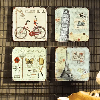 

Square 30X30 CM Vintage Famous Buildings Bar Cafe Home Decors Wall Hanging Paintings Retro Tin Plate Signs Coffee Shop Plaques