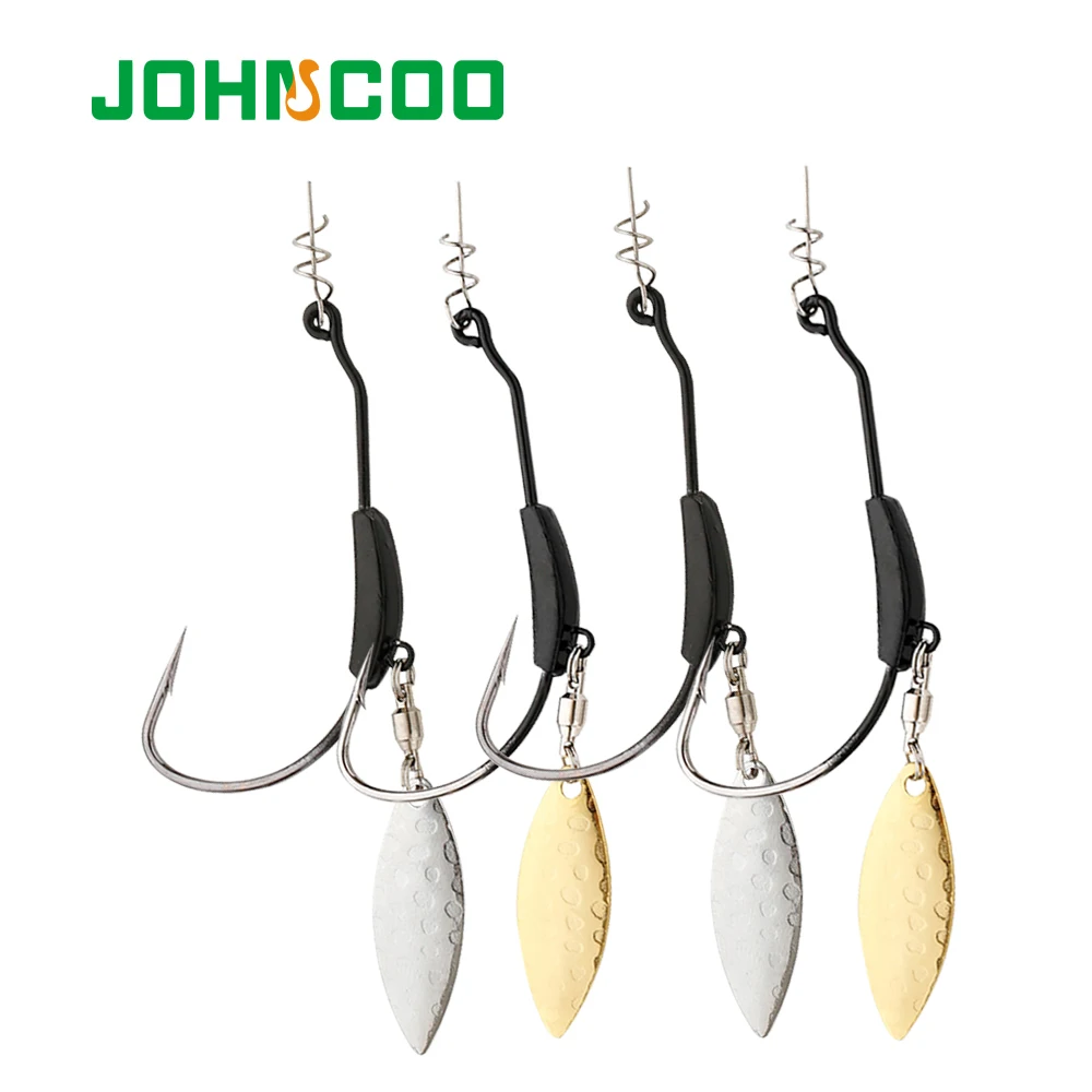 JOHNCOO 4pcs 2g 3g 4g 5g 7g 9g Crank Hook Metal Spoon Sequins Add Weight  Lures With Twist Lock Barbed Hook Offset Hooks