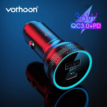 

Vothoon Quick Charge 3.0 QC USB Car Charger for Samsung Xiaomi QC3.0 36W Type C PD Car Charger for iPhone 11Pro Xs 8 PD Charger