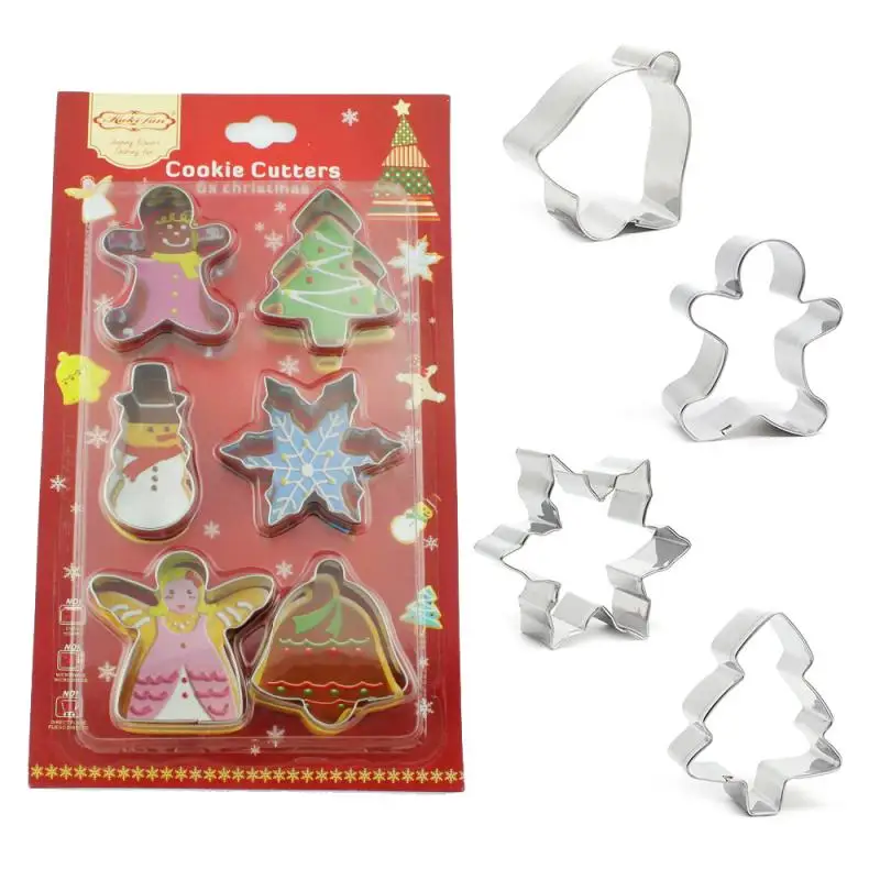 

6pcs/set Stainless Steel Cookie Biscuit DIY Mold Christmas Tree Snowflake Snowman Shape Cutter Cake Mould Baking Tools