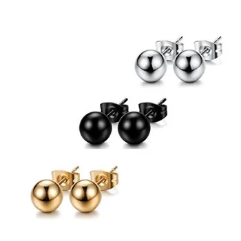 

KPOP Korean 1 Pair Classic Gold Titanium Steel Glossy Ball Stud Earrings Round Beads Anniversary Earrings Jewelry For Women