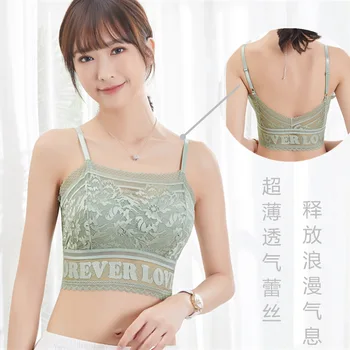 

French Lace diao dai wang Red Hot Selling Beauty Back Underwear Woman-Free Steel Ring Horizontal Neck-Exposure Tube Top Wrap-aro