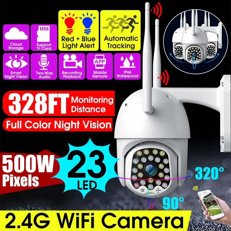 Outdoor WiFi IP Camera HD 1080P Wireless 5MP Color Night Version PTZ Two-Way Audio Motion Sensor Home Security Surveillance |