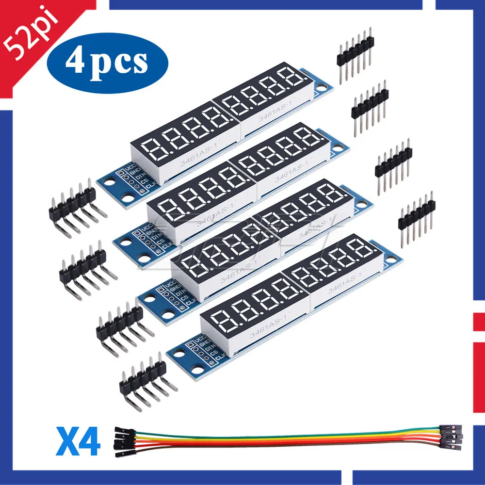 4-упаковочный светодиодный точечный модуль 52Pi MAX7219 Matrix8 цифровой управления