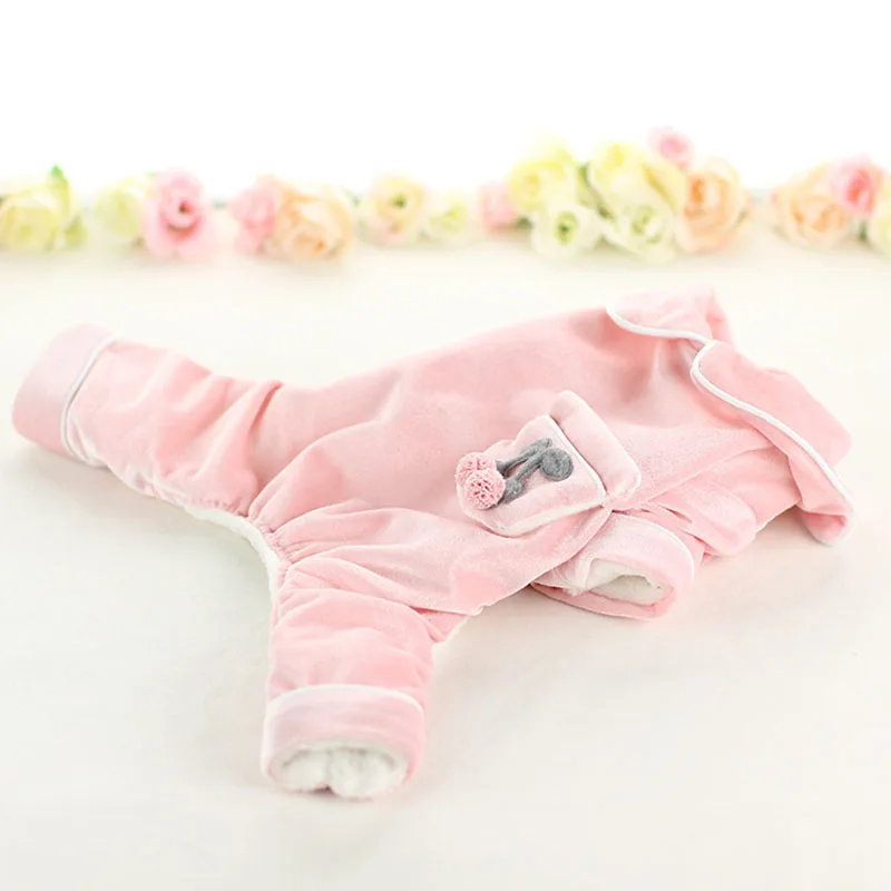 Cute Cherry Dog Pajamas Jumpsuit Winter Warm Fleece Small Dog Cat Coat Jacket Chihuahua Shirt Hoodie Clothes For Pitbull