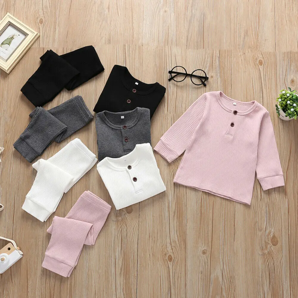 

Pudcoco Autumn Toddler Baby Boy Girl Clothes Solid Color Knitting Cotton Long Sleeve Tops Long Pants 2Pcs Outfits Warm Clothes