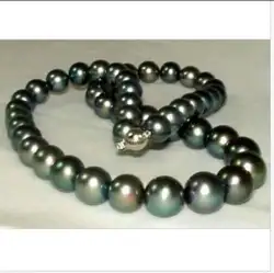 Потрясающие 10-11 мм идеально круглые таитянская Черная жемчужина ожерелье 18 дюймов