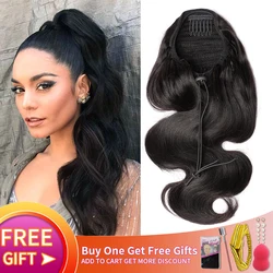 Body Wave Drawstring Ponytail Human Hair Extensions Long Wavy Aplique Rabo De Cavalo Clip In Queue De Cheval De Cheveux Humains