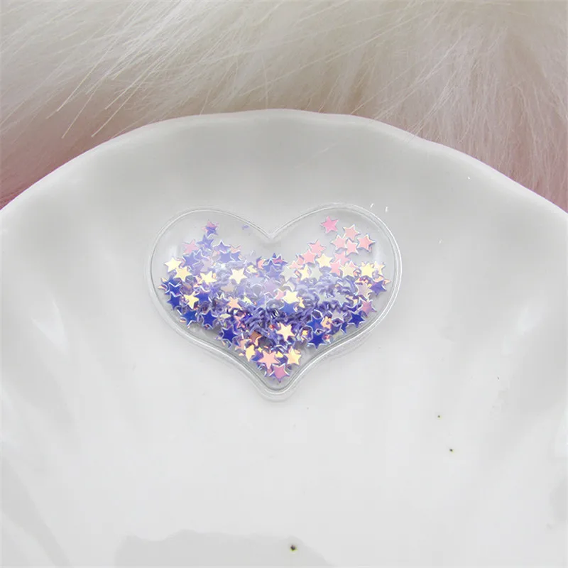 Purple heart 5-50 шт прозрачные струящиеся зыбучие пески звезды с блестками/сердечками аппликации DIY ремесло принадлежности шпильки аксессуары материал украшения - Цвет: Purple heart