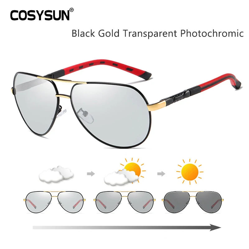 COSYSUN, день, ночное видение, очки, мужские, для вождения, фотохромные, поляризационные, солнцезащитные очки, мужские, алюминиевые, солнцезащитные очки, oculos de sol masculino - Цвет линз: Black Gold Transpt