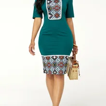 Плюс Размер летнее женское платье с этническим принтом тонкая сумка бедра платье Женский, с круглым вырезом Высокая талия Повседневное платье