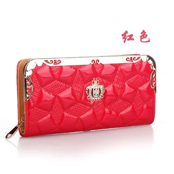 

European and American new style ladies wallet rhombus long purse, crown patent leather embossed clutch handbag