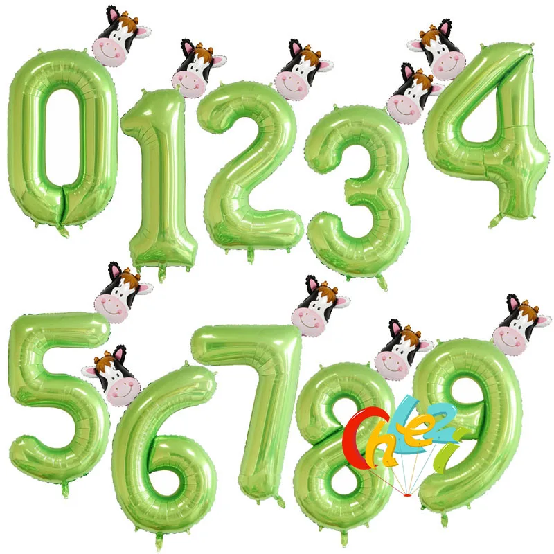 40 дюймов фрукты зеленый номер фольги Воздушные шары воздушный шар в форме животного Обезьяна Жираф Зебра Рисунок 1 2 3 года ребенок мальчик девочка декор для вечеринки в честь Дня Рождения - Цвет: Cow Number