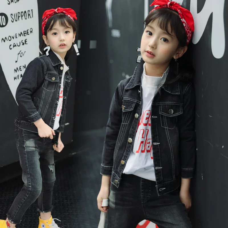 Детская одежда; Новинка 2019 года; Весенняя джинсовая куртка в Корейском стиле для девочек; приталенная универсальная ковбойская детская