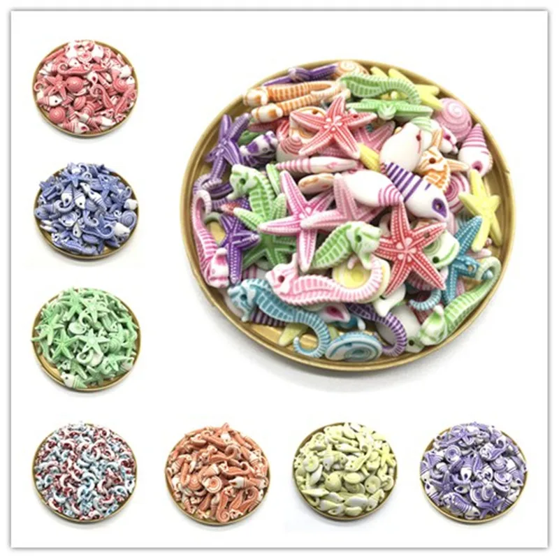 

Wholesale 15g Starfish Seahorse Conch Acrylic Beads Mixing Beads DIY Handmade Bracelet Jewelry Making Accessories