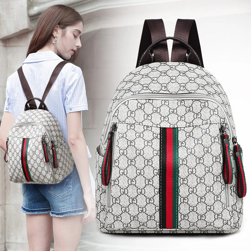 

2018 New style backpack women's versatile fashion large capacity striped lightweight pvc waterproof shoulder bag travel backpack