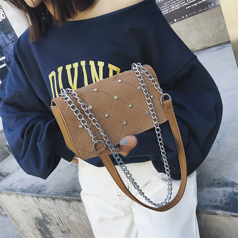 

Korean-style Dull Polish Rivet Square Sling Bag Simple Debutante Style Shoulder Oblique WOMEN'S Bag