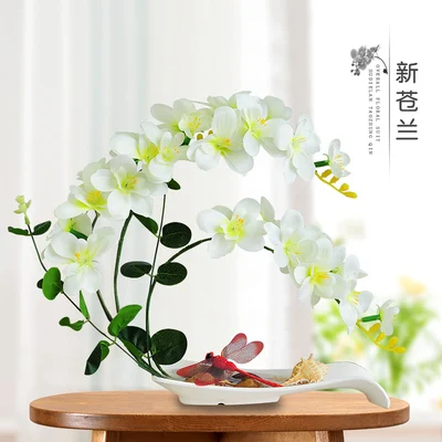 Butterfly Orchid Artificial Flowers Set Fake Flower Ceramic Vase Ornament Phalaenopsis Figurine Home Furnishing Decoration Craft - Цвет: 22