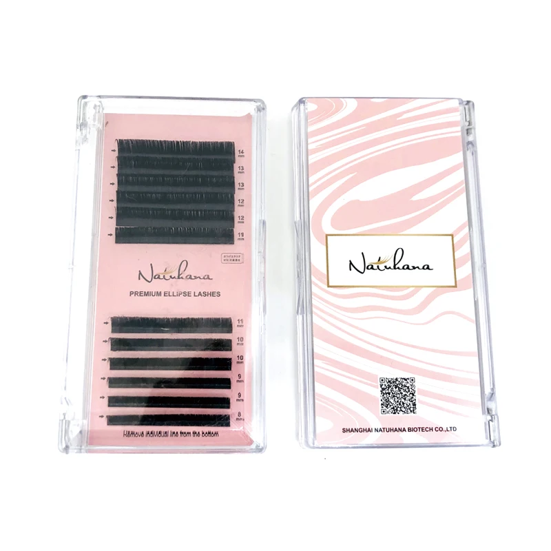 NATUHANA 8~14 Mix Ellipse Flat Eyelashes Extensions Matte Faux Mink Lashes Individual Split Tips Ellipse Shaped Lash Extension