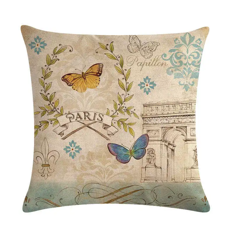 Винтажный хлопковый льняной чехол для дивана с цветами и бабочками, наволочка для подушки, домашний декор - Цвет: 2