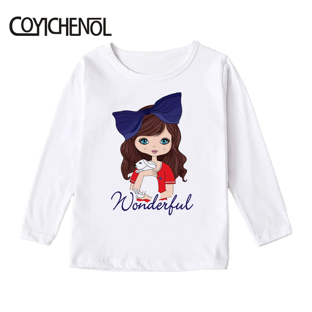 Г. Модная детская футболка для девочек с ручной росписью; Kawaii; сезон весна-осень; модальный длинный рукав с героями мультфильмов; детские топы с принтом