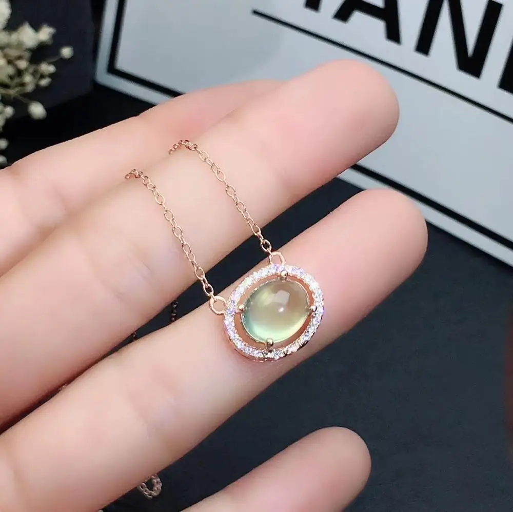 necklace KJJEAXCMY бутик ювелирных изделий 925 с инкрустацией, из чистого серебра Натуральный пренит Ожерелье Кольцо Серьги Костюм Поддержка обнаружения - Цвет камня: necklace