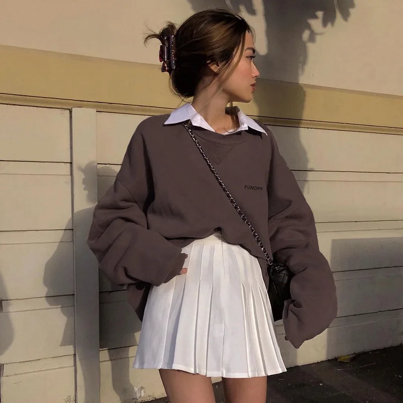 Harajuku Brown Crew Neck Sweatshirt 