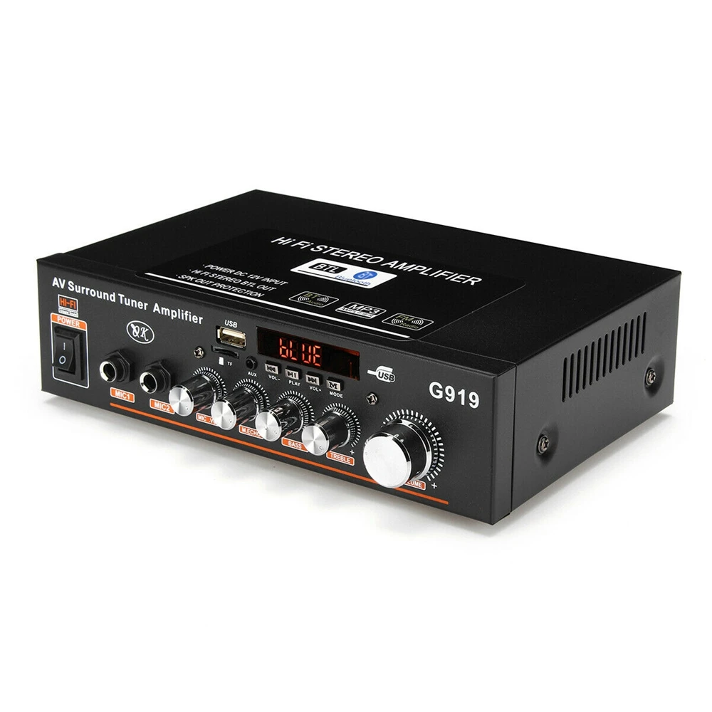Домашний мини усилитель звука G919 12 В/220 В bluetooth стерео мощности FM SD Hi Fi 2 канала