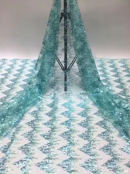 

African Sequins Cord Lace Fabric 2019 High Quality French Sequence Tulle Lace Nigerian Voile Lace Fabrics For Wedding FR320