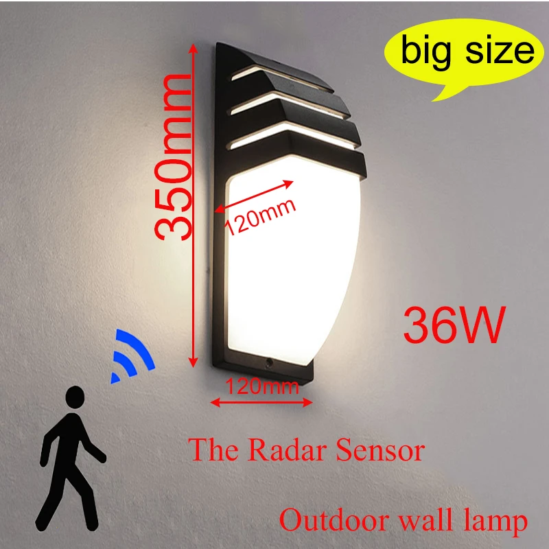 Outdoor Led Waterproof Wall Lamp Radar Motion Sensor Courty Garden Porch Light 36W High Brightness AC110V/220V led solar lights