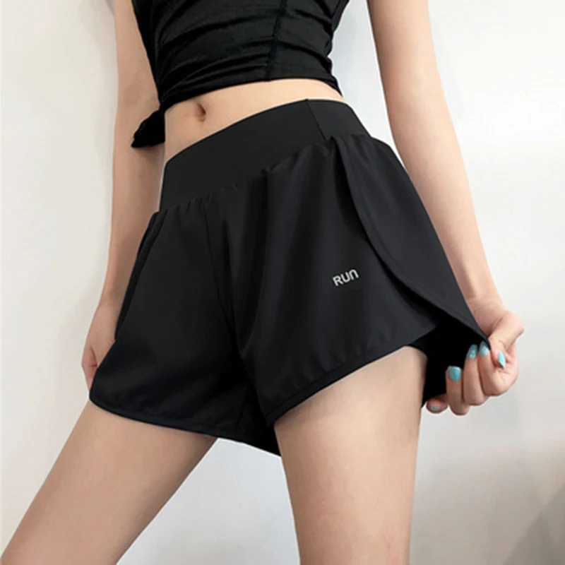OEING Women 2 In 1 Running Shorts Elastic Waist Pocket Yoga Shorts Woman Cycling Sports Gym Fitness Sportswear