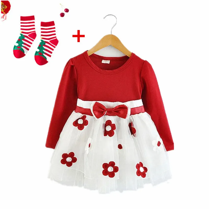 Зимнее платье с цветочным принтом и длинными рукавами для маленьких девочек; рождественские праздничные новогодние вечерние костюмы; праздничная одежда принцессы для девочек - Цвет: Set 1