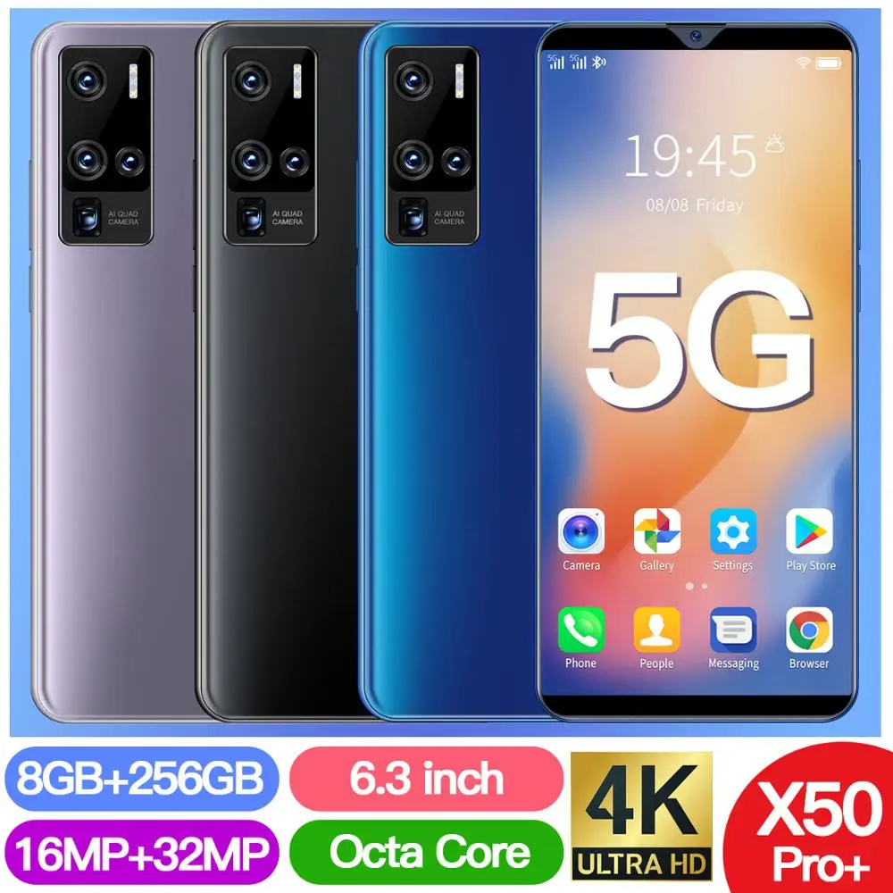 US $100.00 Global Version 63 X50 Pro Smartphone 8GB 256GB Android 10 5G 32MP Camera 4800mAh Dual SIM Card Mobile Phone Google GPS WiFi