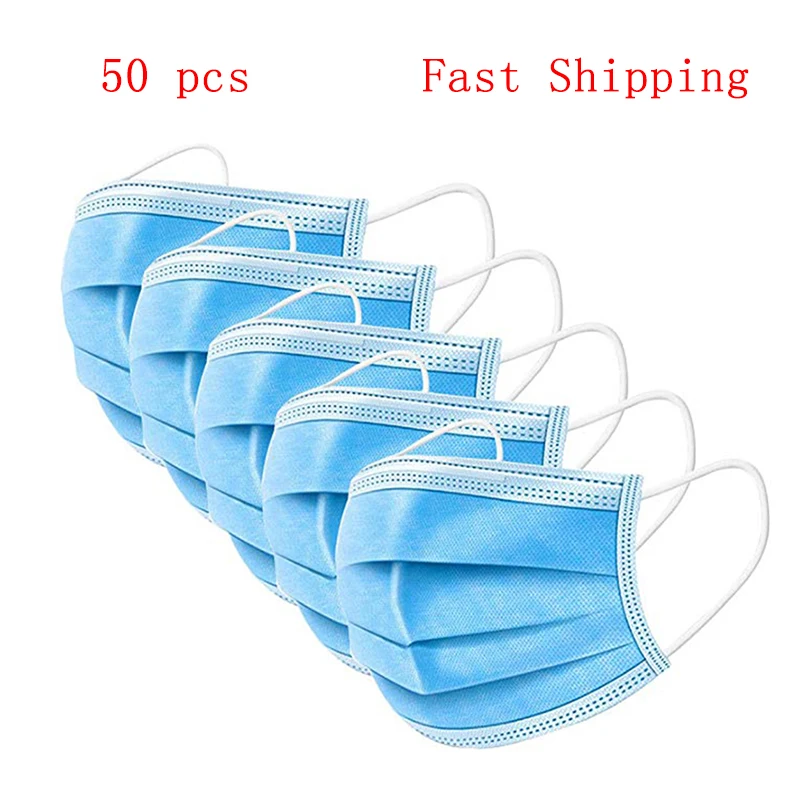

50PCS High Quality Anti Virus civilian Disposable Face Masks Elastic Ear Loop Disposable Dust Filter Safety Mask