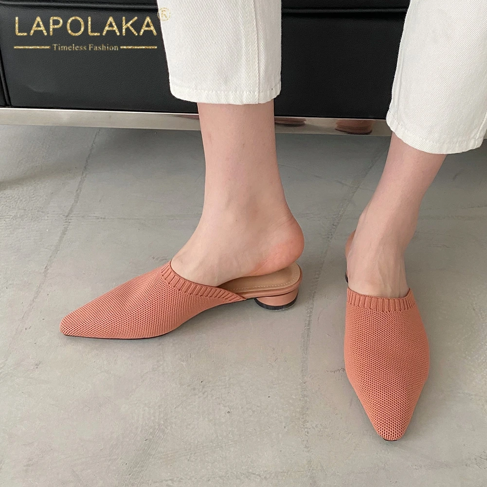 

LAPOLAKA On Sale Fashion Women Shoes Woman Chunky Heels Brand Knitting Mules Summer Pumps Female