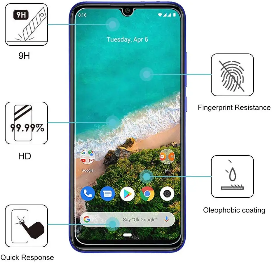 2 шт Защитное стекло для Xiaomi Mi A3 9 Lite CC9 CC9e, защитное закаленное стекло для Xiaomi Mi A2 Lite, стеклянная пленка для телефона