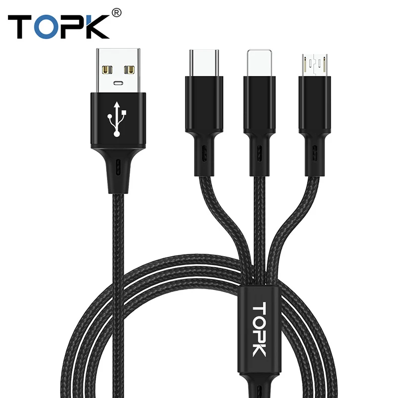 TOPK 3 в 1 USB кабель для мобильного телефона Micro usb type C кабель зарядного устройства для iPhone зарядный кабель Micro USB шнур зарядного устройства