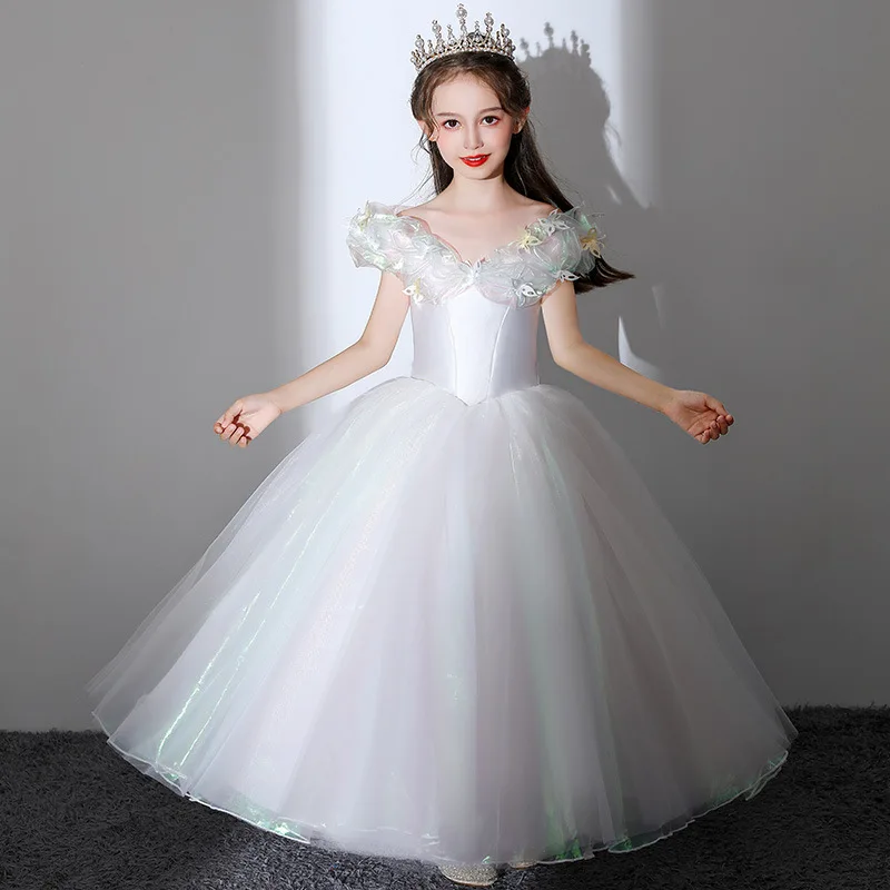 

White Flower Girl Dresses Ball Gown Kids Pageant Dress Birthday Party Princess Dresses Puffy Dresses For Girls Ball Gown Prom