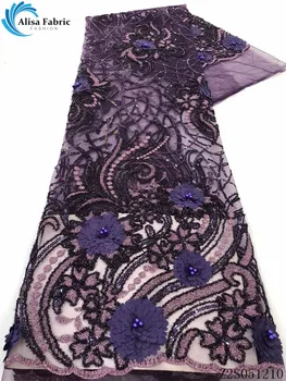 

Alisa popular african 3d lace applique embroidered with beads 5 yards/pcs french net laces sequins fabric for party dress,sewing