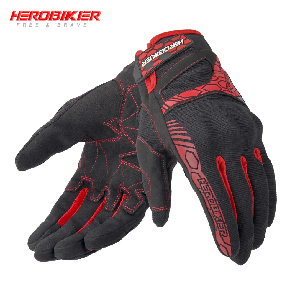 HSTX-001-RD HEROBIKER Перчатки для мотоциклистов, перчатки для внедорожных гонок, мотоциклетные перчатки Luvas De Moto Luva, перчатки для мотокросса, Мотоциклетные Перчатки - Цвет: HSTX-001-RD