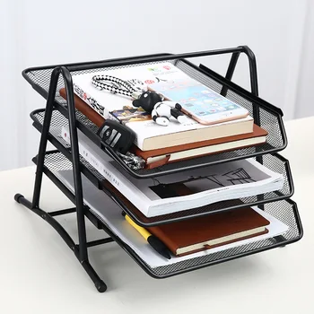 

3-Tier Stretchable Desk Organizer A4 Paper Document File Tray Book Shelf Rack Metal Wire Mesh Storage Holder for Home Office