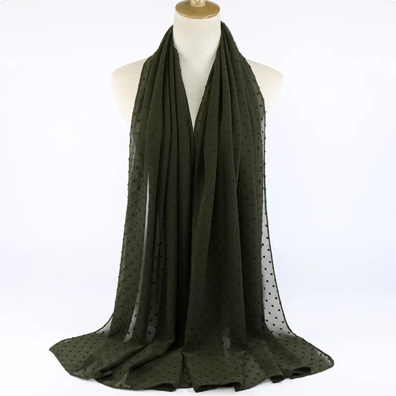 Женский однотонный дышащий исламский платок, арабские шарфы, флокированные шифоновые хиджабы-шарфы для мусульманских женщин - Цвет: 17