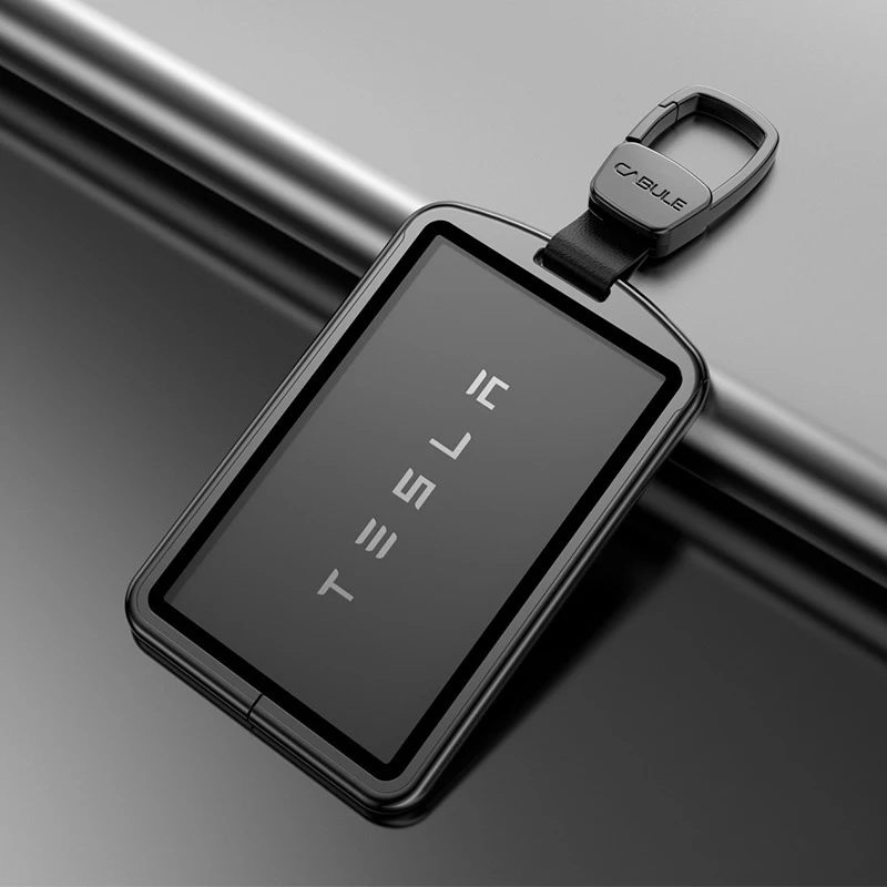 For Tesla model 3 Card Case Keychain Protector Cover Holder Alloy Keychains Bag Leather Chain Prevent Loss Key Fob Metal Ring