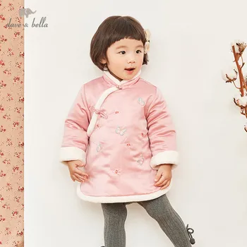 

DBM12115 dave bella winter baby girl's Chinese style floral padded dress children fashion party dress kids infant lolita clothes