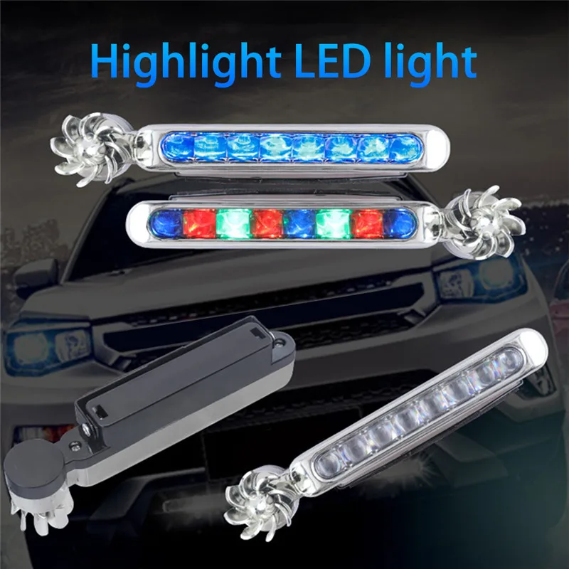 

2 Pcs LED Wind Powered Car Daytime Running Lights Auto Decorative Lamp with Rotation Fan No Need External Power Supply