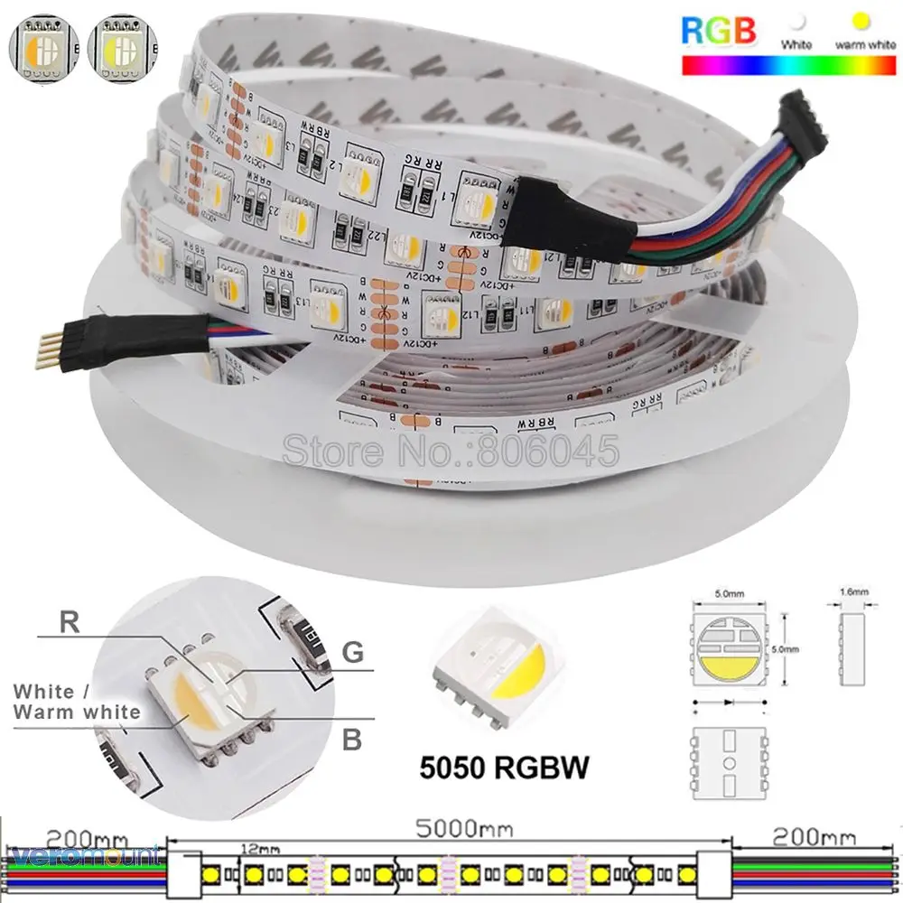 12 В 24 В SMD5050 RGBW RGBWW Светодиодная лента RGB белый RGB теплый белый, 4 цвета в 1 светодиодный чип, 60 Светодиодный/M IP20 IP65 IP67 водонепроницаемая лента со светодиодными лампами