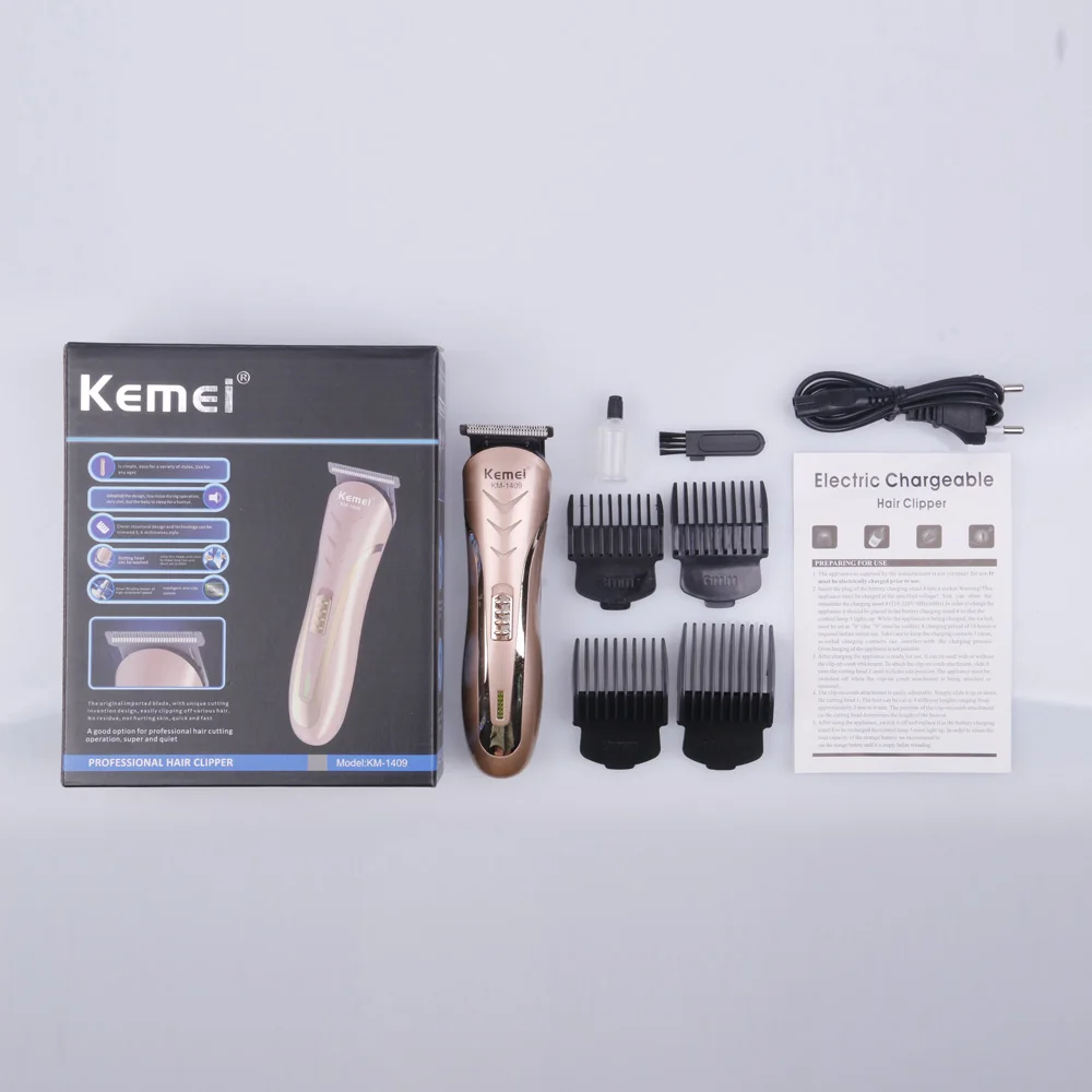 KEMEI KM-1409 триммер для волос с европейской вилкой перезаряжаемая электрическая бритва из углеродистой стали Мужская бритва для бороды электрическая машинка для стрижки волос