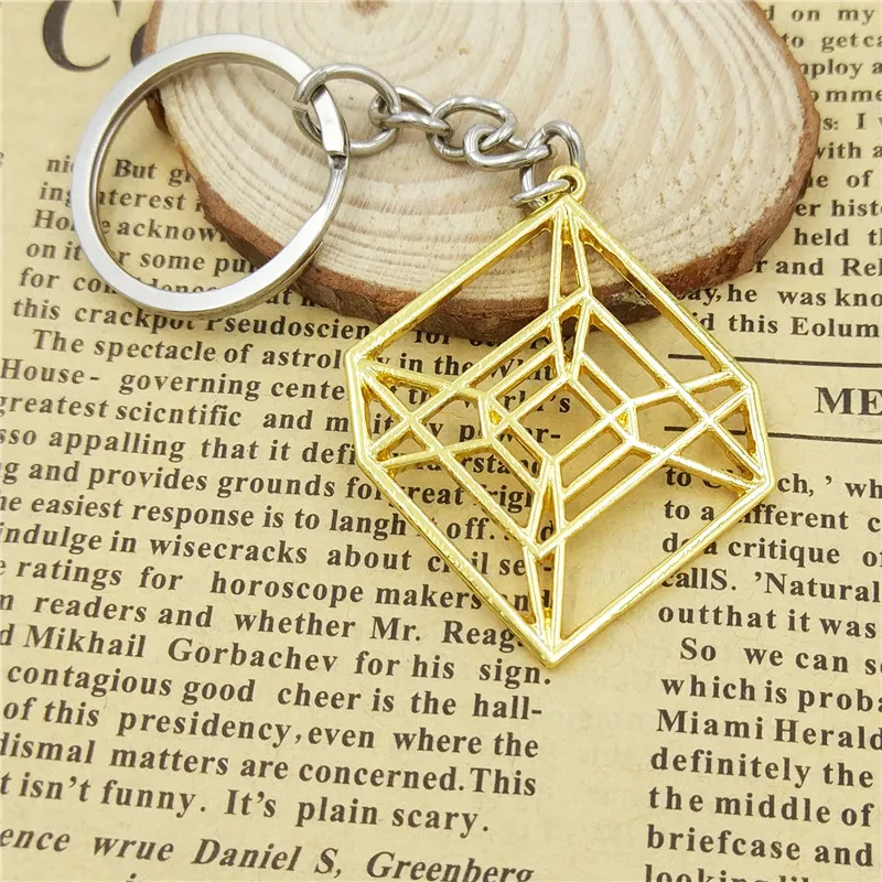 Dropship Fashion Hypercube Sacred Key Chain Women Bag Car Ring Geometric Pendant 4D Cube Jewelery Gifts Gold Silver Color | Украшения и